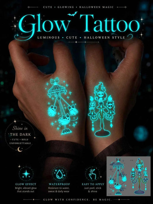 Halloween Glow Ghost Cat Tattoo Sticker