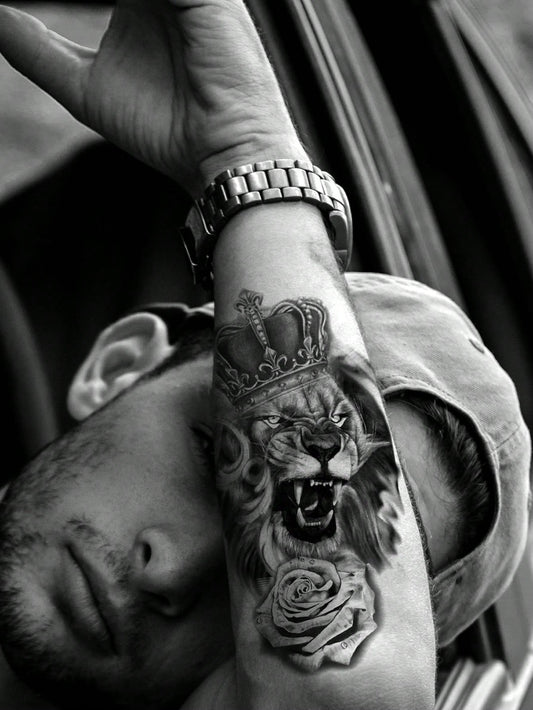 Lion Crown Rose Tattoo Sticker