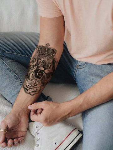 Lion Crown Rose Tattoo Sticker