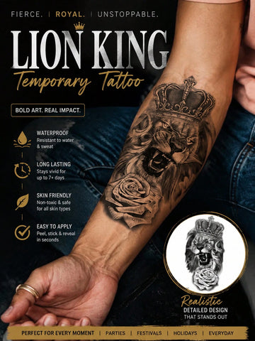 Lion Crown Rose Tattoo Sticker