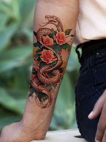 Colorful Rose Snake Flower Tattoo Sticker
