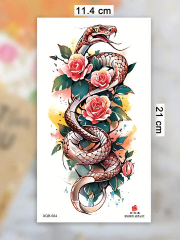 Colorful Rose Snake Flower Tattoo Sticker