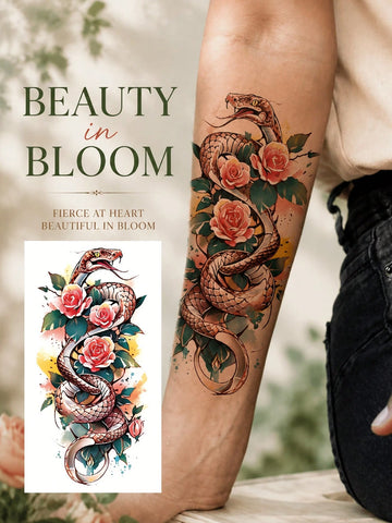 Colorful Rose Snake Flower Tattoo Sticker