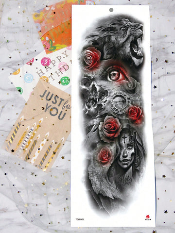 Gothic Lion Skull Rose Sleeve Tattoo Sticker