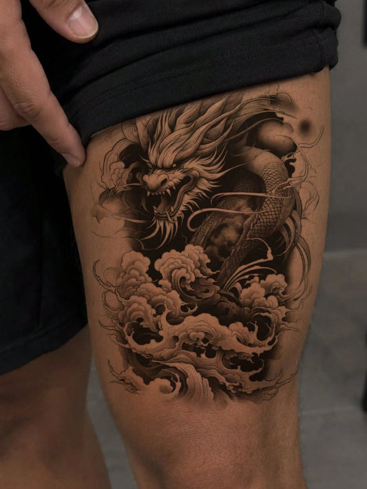 Chinese Dragon Cloud Full Arm Tattoo Sticker