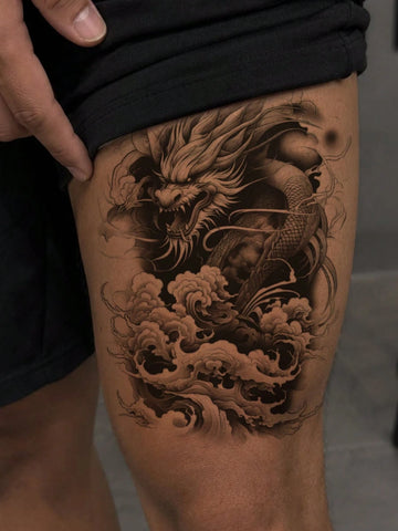 Chinese Dragon Cloud Full Arm Tattoo Sticker