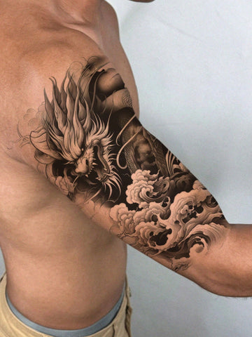 Chinese Dragon Cloud Full Arm Tattoo Sticker