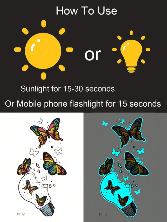 Glow-in-Dark Butterfly Light Bulb Tattoo Sticker