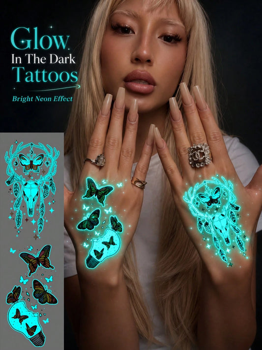 Glow-in-Dark Butterfly Light Bulb Tattoo Sticker