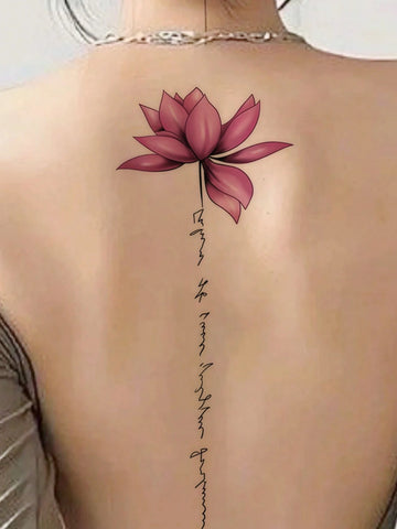 Pink Lotus Spine Tattoo Sticker