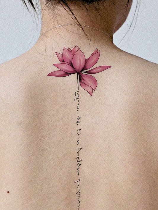 Pink Lotus Spine Tattoo Sticker