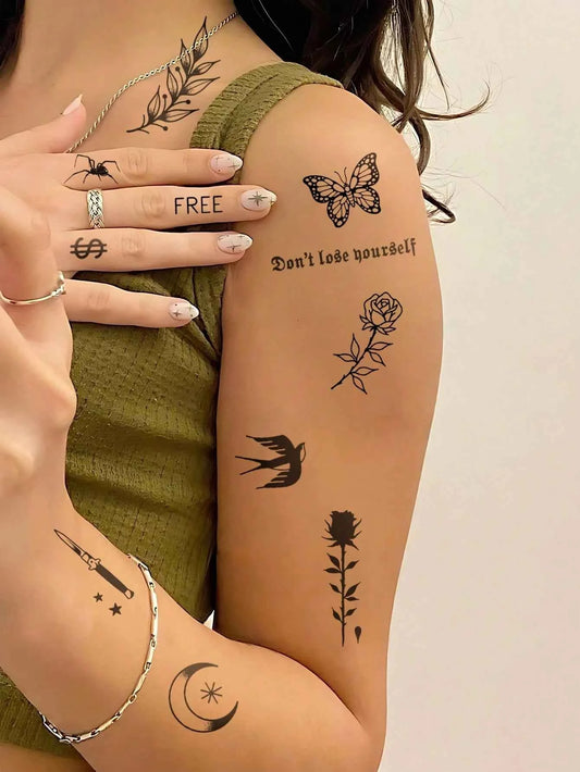 Moon Swallow Rose Butterfly Tattoo Set