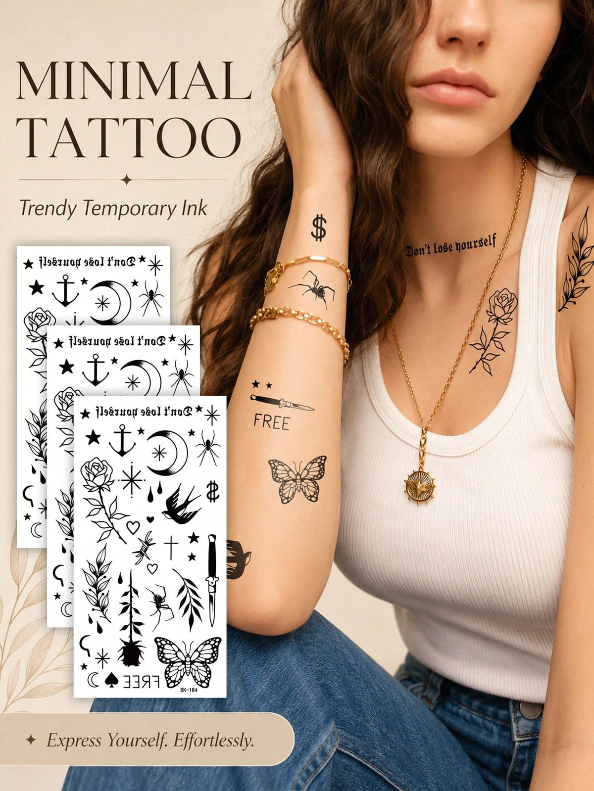 Moon Swallow Rose Butterfly Tattoo Set