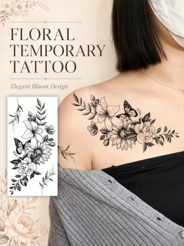 Black Rose Flower Tattoo Sticker III