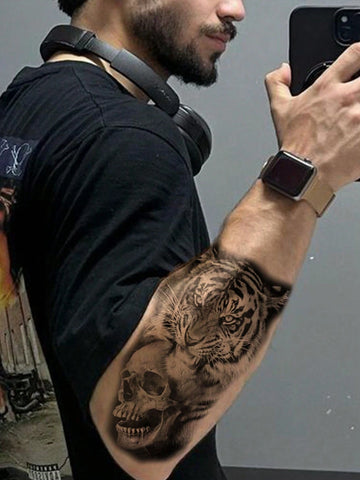 Halloween Tiger Lion Skull Tattoo Set