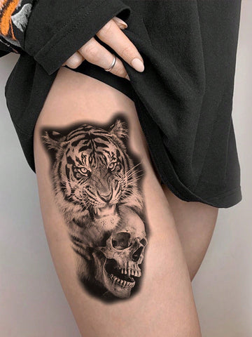 Halloween Tiger Lion Skull Tattoo Set