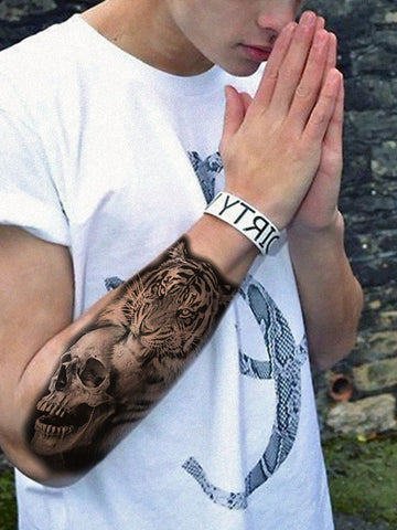 Halloween Tiger Lion Skull Tattoo Set