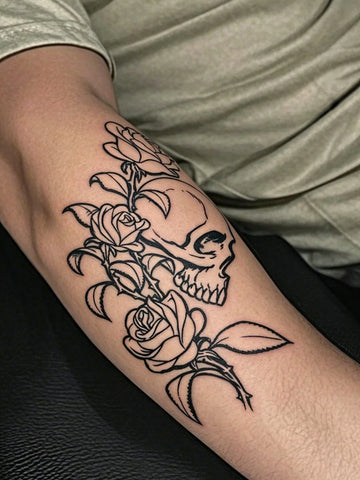 Halloween Skull Rose Tattoo Sticker