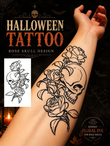 Halloween Skull Rose Tattoo Sticker