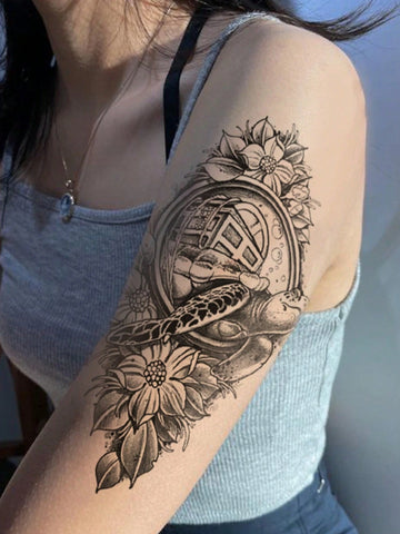 Sea Turtle Floral Tattoo Sticker