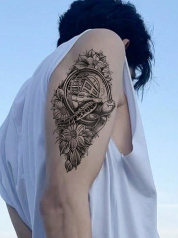 Sea Turtle Floral Tattoo Sticker