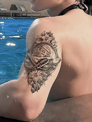 Sea Turtle Floral Tattoo Sticker