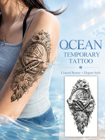 Sea Turtle Floral Tattoo Sticker