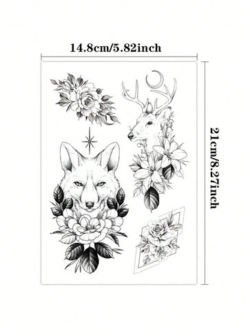 Floral Fox Deer Tattoo Sticker