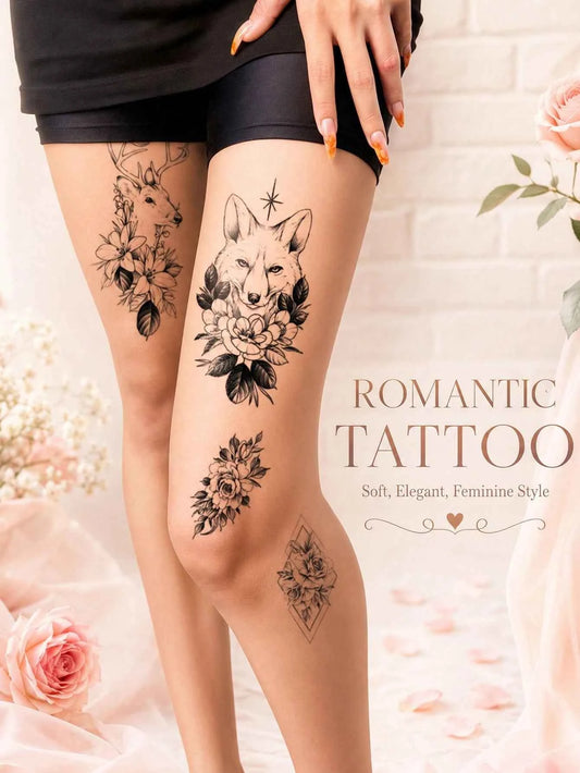 Floral Fox Deer Tattoo Sticker