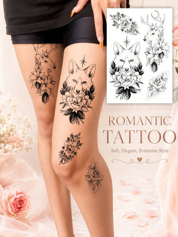 Floral Fox Deer Tattoo Sticker