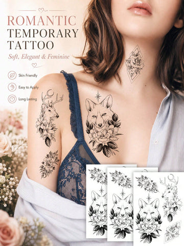 Floral Fox Deer Tattoo Sticker