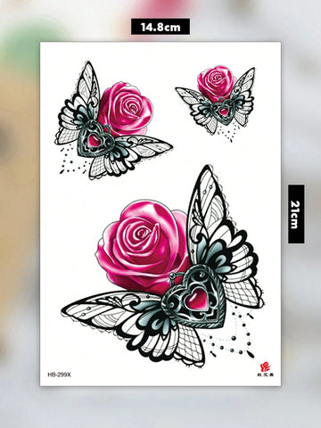 Pink Rose Butterfly Wing Tattoo Sticker II
