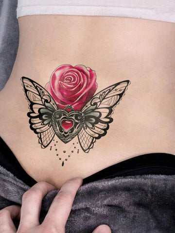 Pink Rose Butterfly Wing Tattoo Sticker II