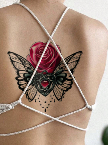 Pink Rose Butterfly Wing Tattoo Sticker II