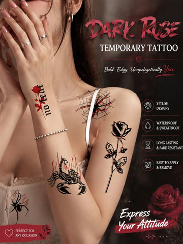 Gothic Spider Rose Scorpion Tattoo Set