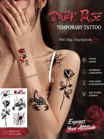 Gothic Spider Rose Scorpion Tattoo Set