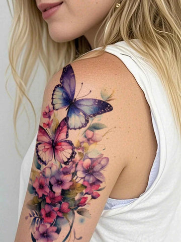 Colorful Floral Butterfly Tattoo Sticker V