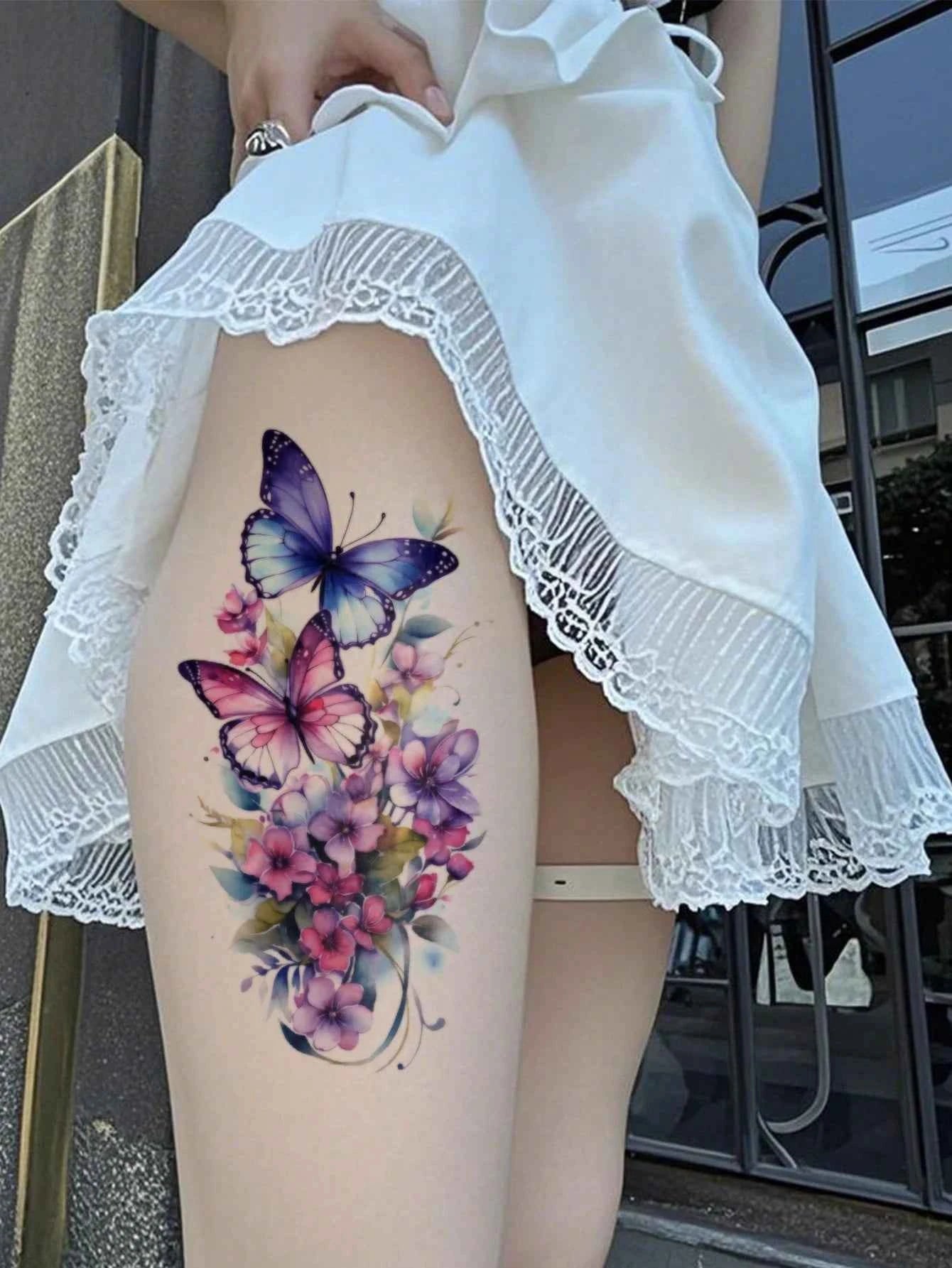 Colorful Floral Butterfly Tattoo Sticker V