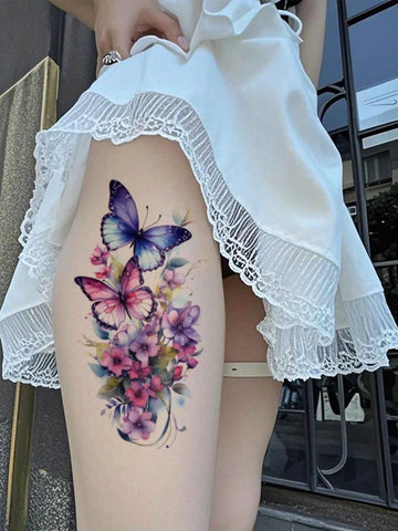 Colorful Floral Butterfly Tattoo Sticker V