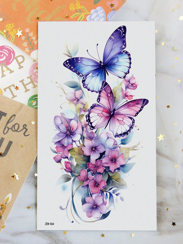 Colorful Floral Butterfly Tattoo Sticker V