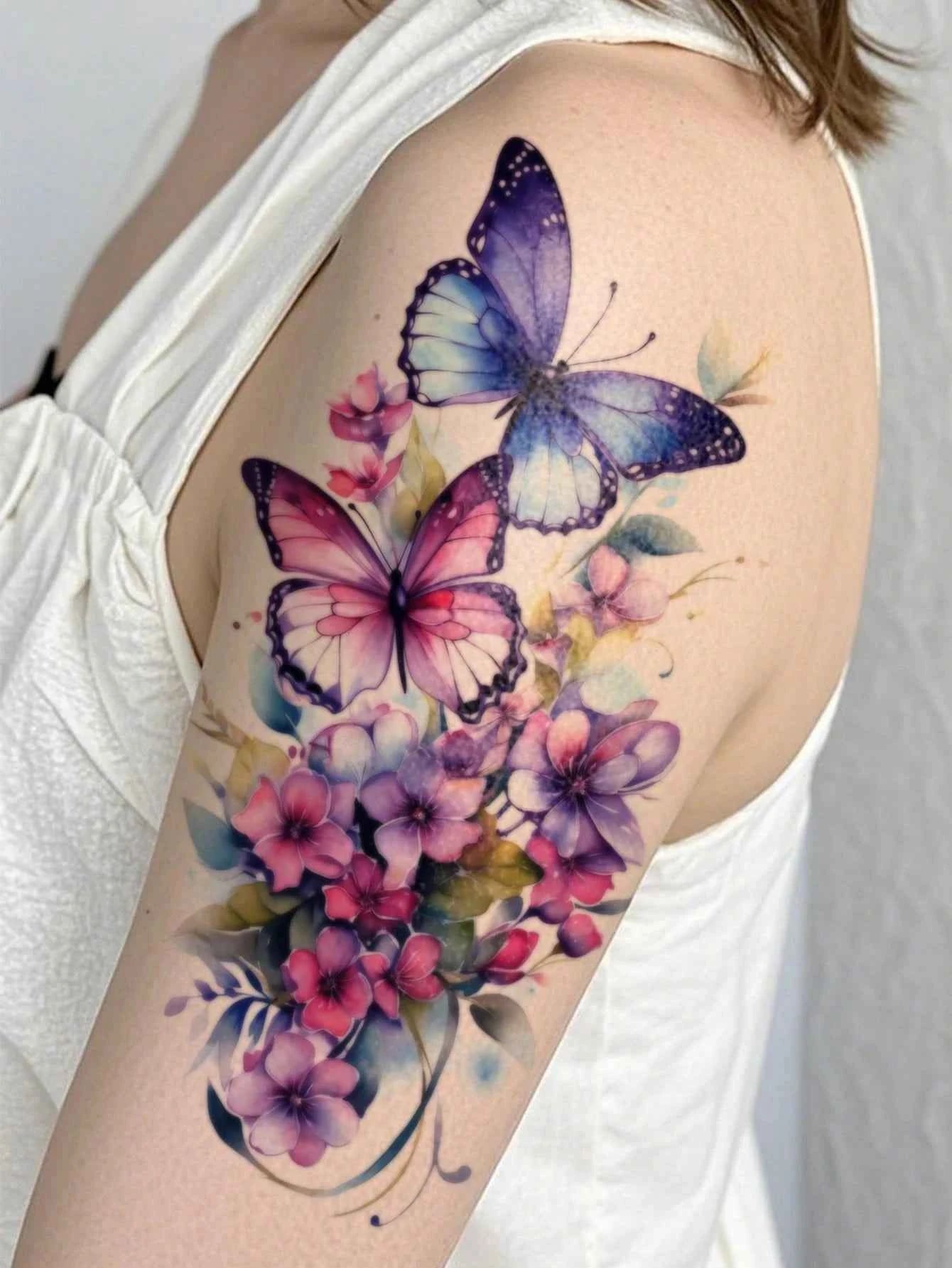 Colorful Floral Butterfly Tattoo Sticker V