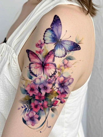 Colorful Floral Butterfly Tattoo Sticker V