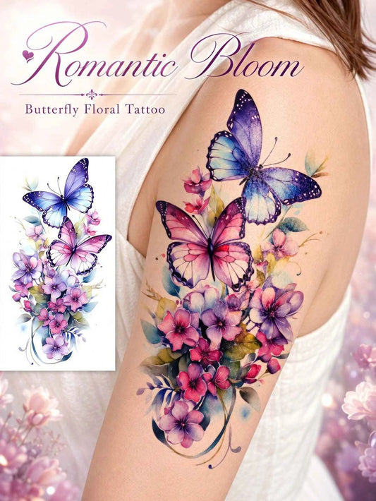 Colorful Floral Butterfly Tattoo Sticker V
