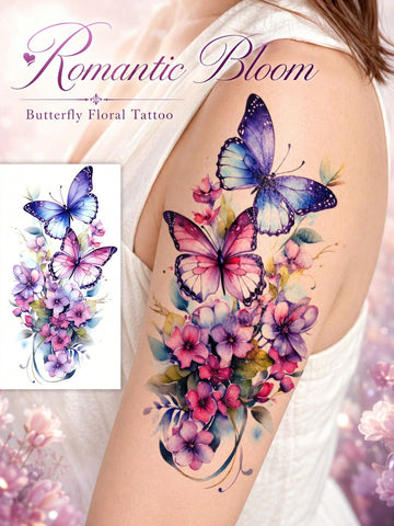 Colorful Floral Butterfly Tattoo Sticker V