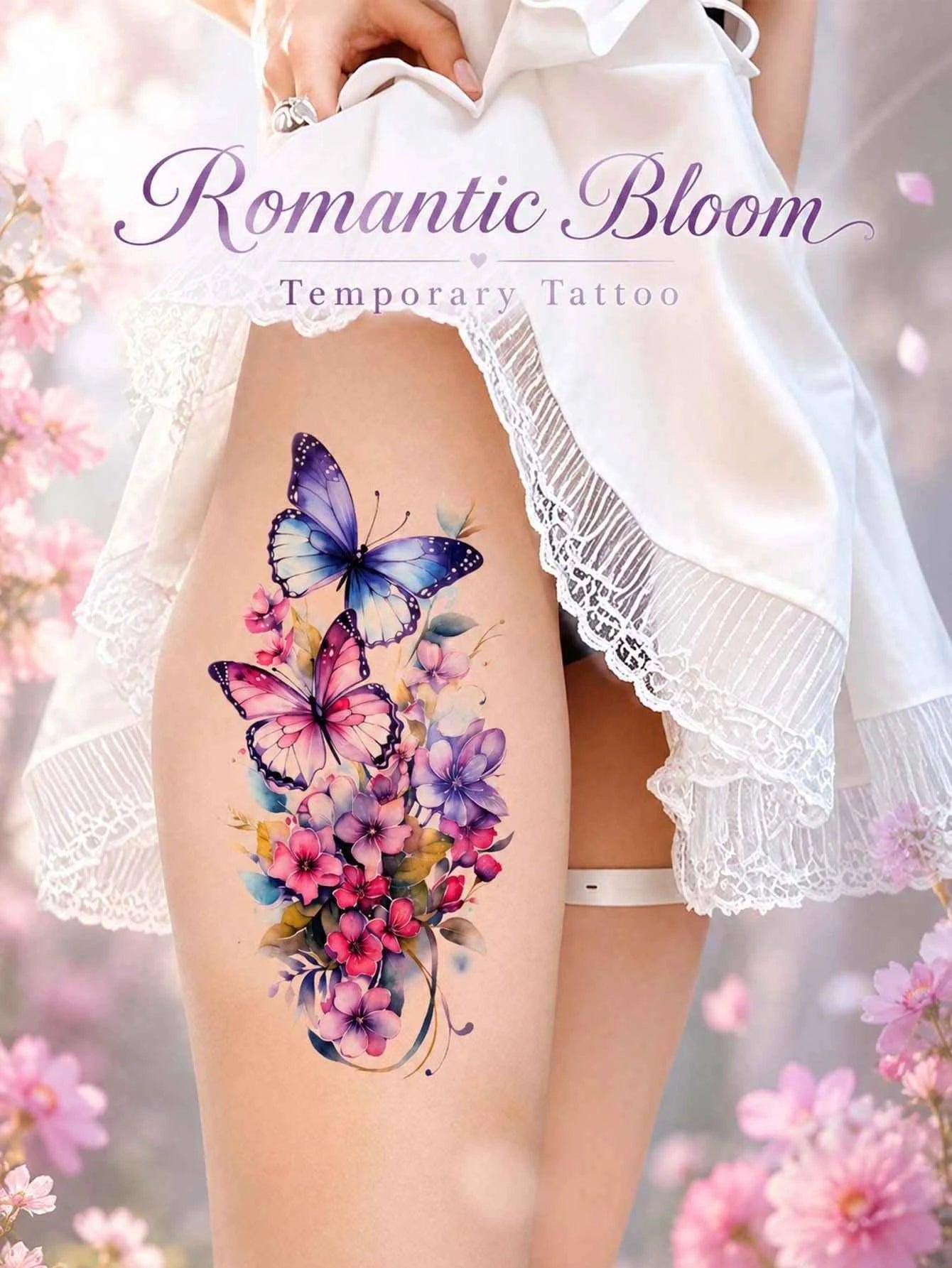 Colorful Floral Butterfly Tattoo Sticker V