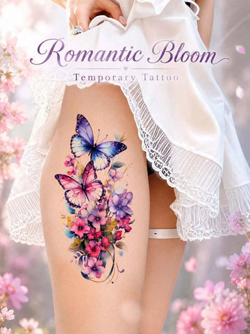 Colorful Floral Butterfly Tattoo Sticker V