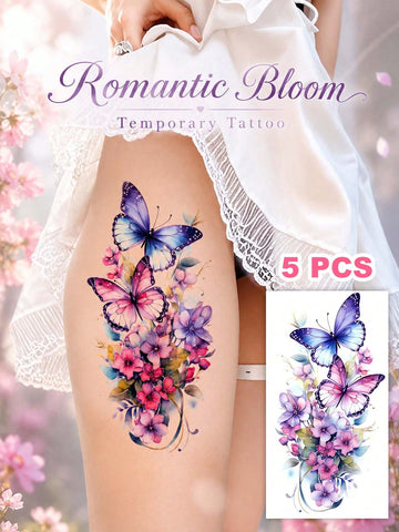 Colorful Floral Butterfly Tattoo Sticker V