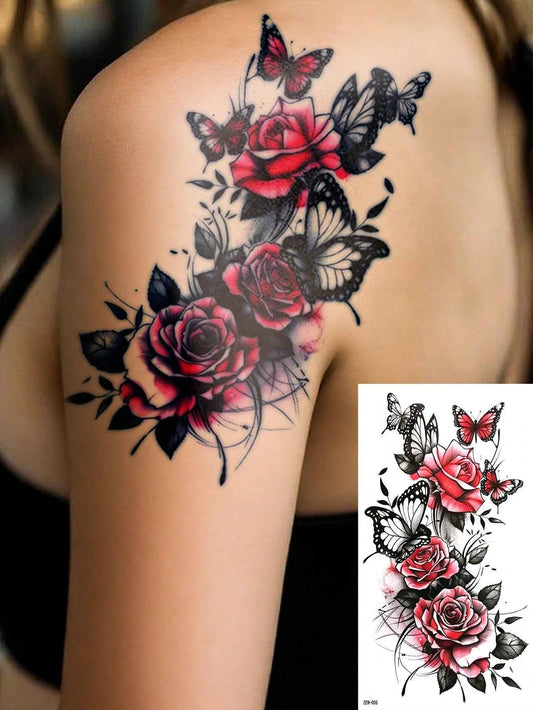 Colorful Floral Butterfly Tattoo Sticker III
