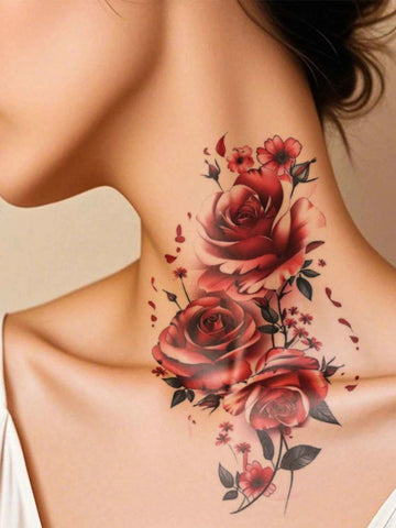 Colorful Floral Rose Butterfly Tattoo Sticker VI