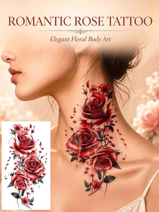 Colorful Floral Rose Butterfly Tattoo Sticker VI